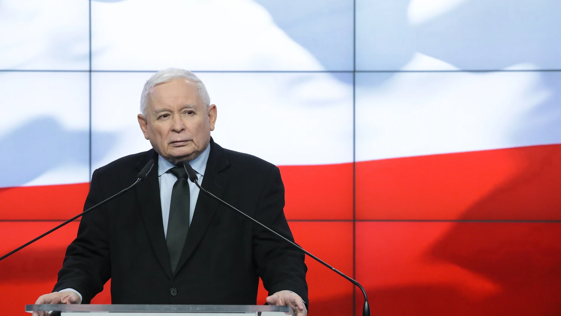 Warsaw (Poland), 14/01/2024.- Poland'Äôs Law and Justice party (PiS) leader Jaroslaw Kaczynski speaks during a press conference at the PiS's headquarters in Warsaw, Poland, 14 January 2024. The leader of the former ruling Law and Justice party has voiced outrage at the recent decision by the Justice Minister who has sacked the head of the National Prosecutor's Office Dariusz Barski and replaced him with an acting national prosecutor. On 12 January, the Justice Ministry led by Adam Bodnar, who...