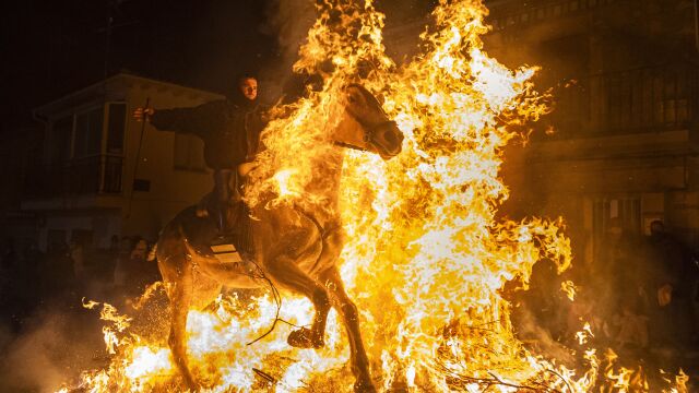 Festividad de Las Luminarias, en San Bartolomé de Pinares (Ávila), una tradición centenaria en la que jinetes y caballos pasan por decenas de hogueras para purificar a los equinos con motivo de la festividad de San Antón