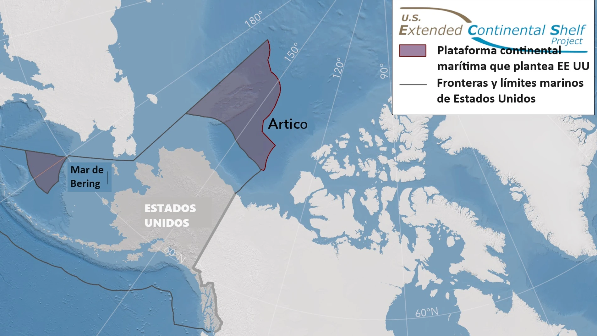 Territorios marinos que ganaría Estados Unidos en la zona del Ártico y el Estrecho de Bering
