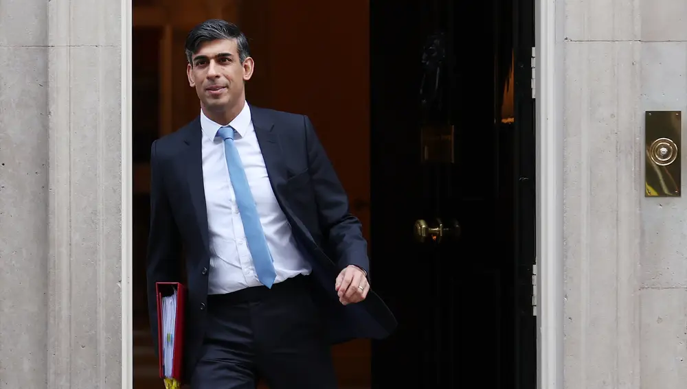 British Prime Minister Rishi Sunak leaves for Prime Minister's Questions