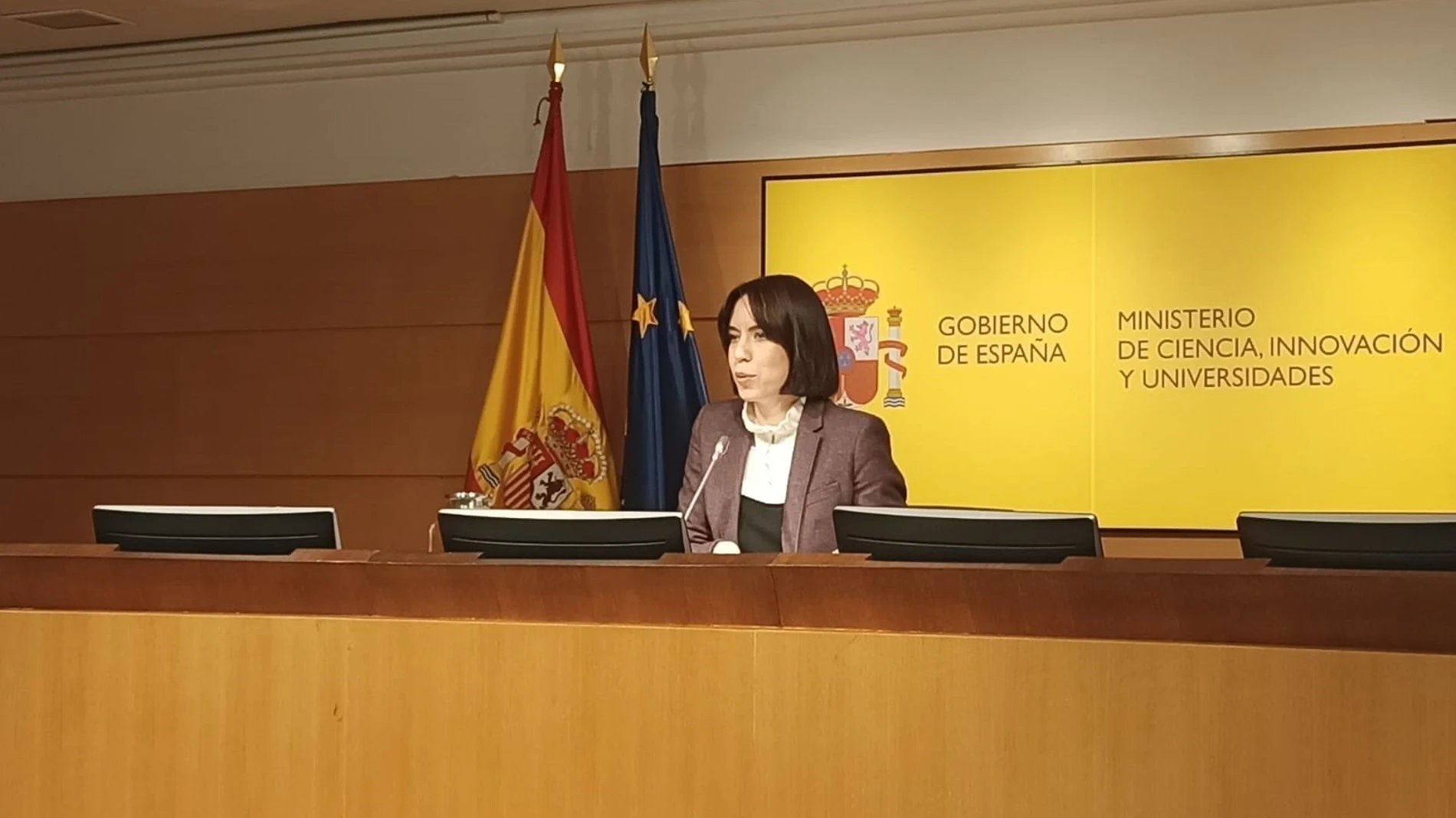La ministra de Ciencia, Innovación y Universidades, Diana Morant, en rueda de prensa en el Minsiterio. EUROPA PRESS 25/01/2024
