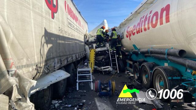 Una de las colisiones registradas en el accidente múltiple que ha tenido lugar en Ciudad Real