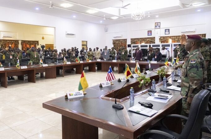 The defense chiefs from the Economic Community of West African States (ECOWAS) countries excluding Mali, Burkina Faso, Chad, Guinea and Niger, gather for their extraordinary meeting in Accra, Ghana.