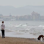 Una persona pasea por una playa de Valencia