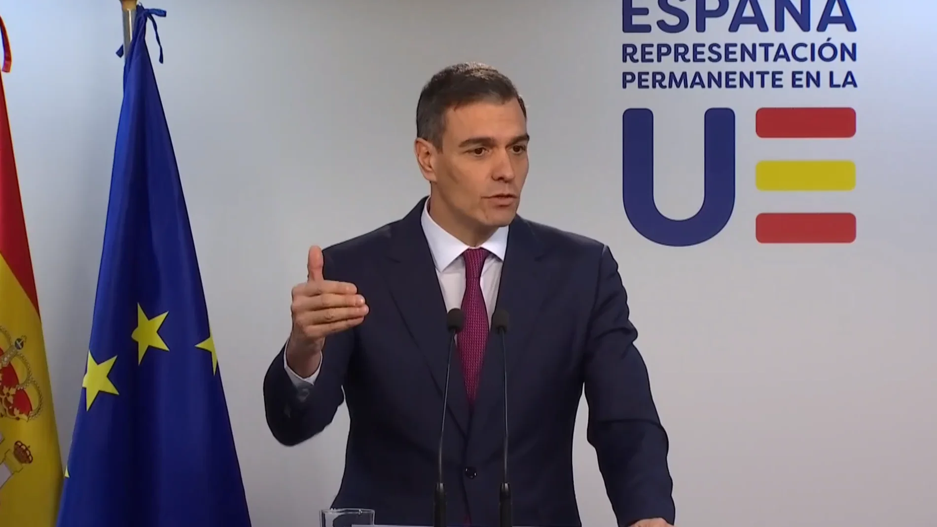 Pedro Sánchez, durante su intervención en Bruselas
