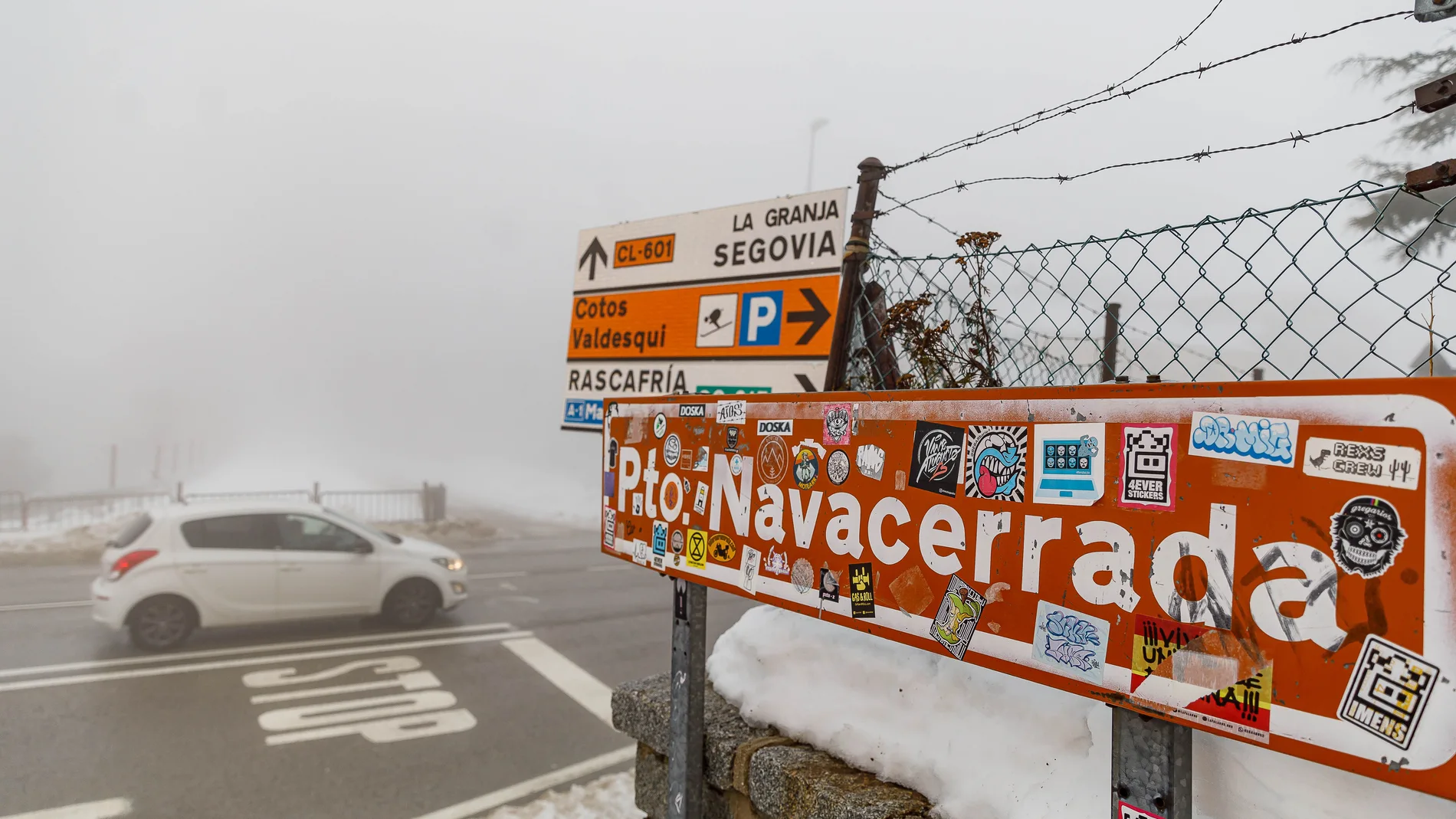 Cartel de inicio del puerto de Navacerrada, en Segovia