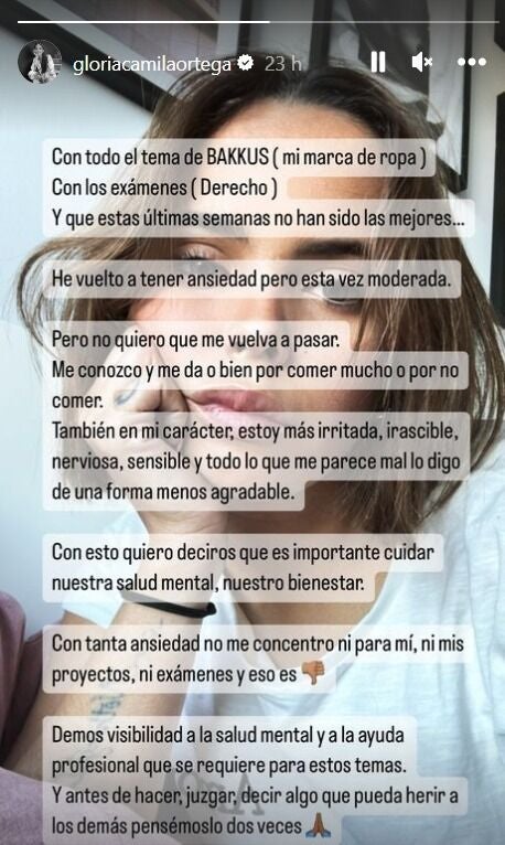 Gloria Camila anuncia que padece de nuevo ansiedad 