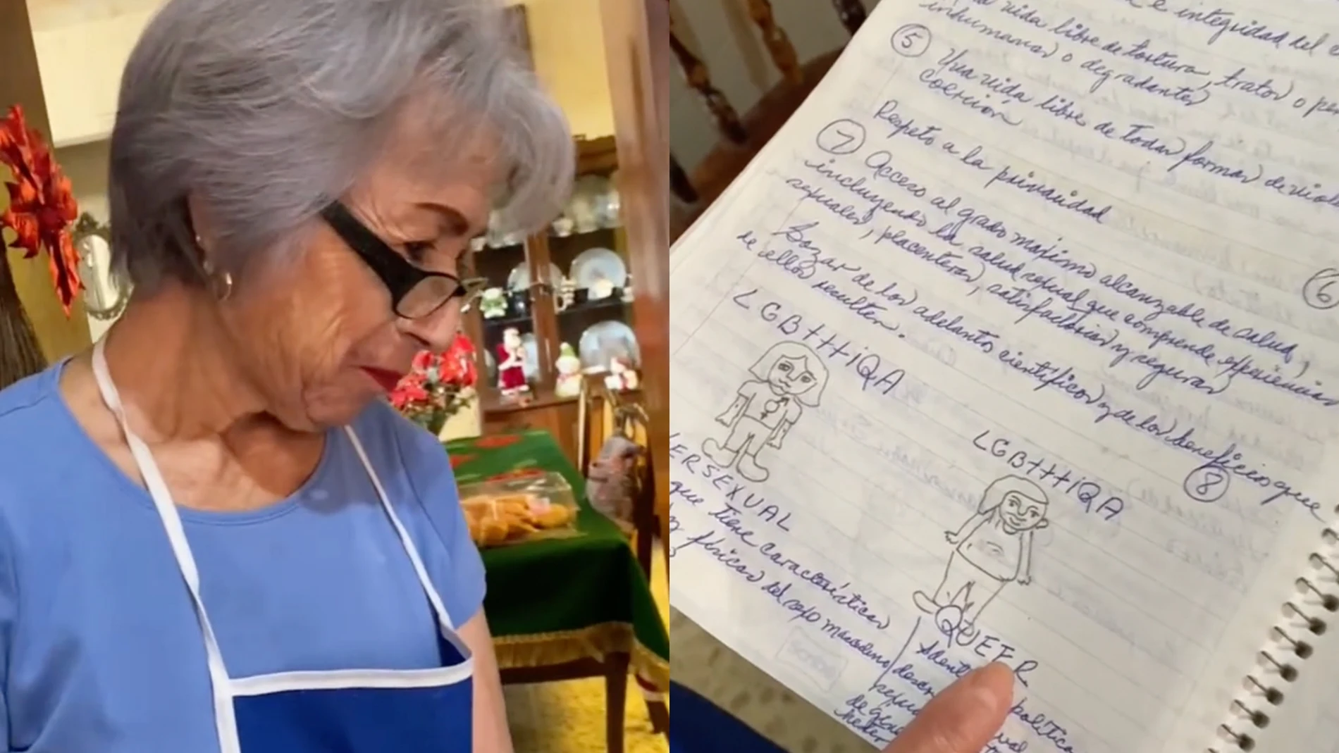 "Mi abuelita leyéndonos sus apuntes de las capacitaciones virtuales que el Instituto Mexicano del Seguro Social imparte a sus promotoras voluntarias en temas de #diversidad"