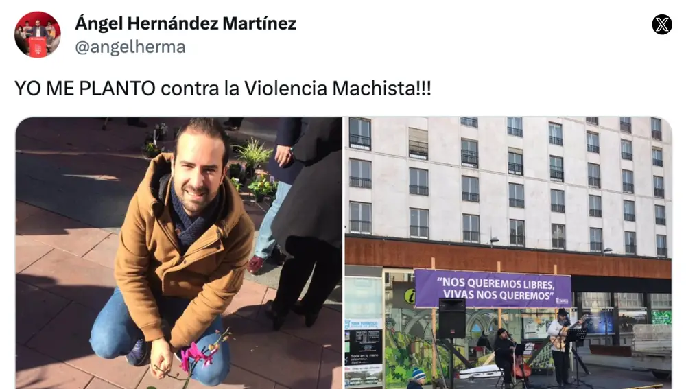 Tweet de Ángel Hernández: &quot;Yo me planto contra la violencia machista&quot;