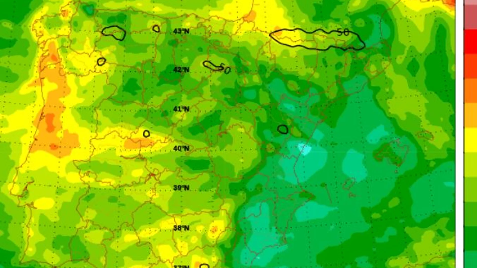 Precipitación acumulada en 72 horas por el modelo ECMWF