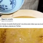 Tweet de Miguel A.Lureña: "Cómo limpiar el aceite fácilmente", nos dice este vídeo que acumula un chorrón de likes y demás en TikTok.