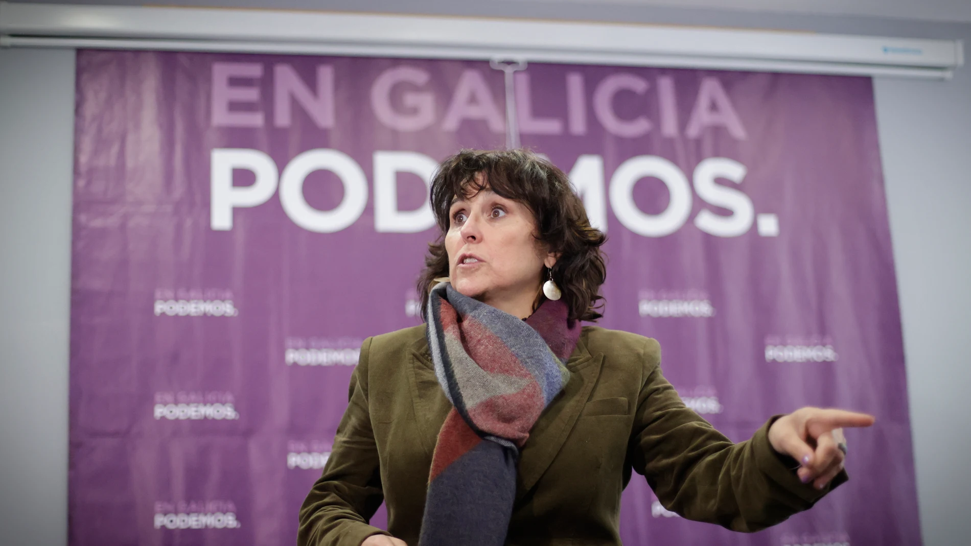 A CORUÑA, 07/02/2024.- La candidata de Podemos a la presidencia de la Xunta, Isabel Faraldo durante la comparecencia ante los medios de comunicación llevada a cabo este miércoles en la sede del partido en A Coruña. EFE/Cabalar 