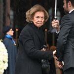 Former Queen of Spain Sofia (L) arrives for the funeral ceremony of late Prince Vittorio Emanuele of Savoy, at the Duomo cathedral in Turin, northern Italy, 10 February 2024.