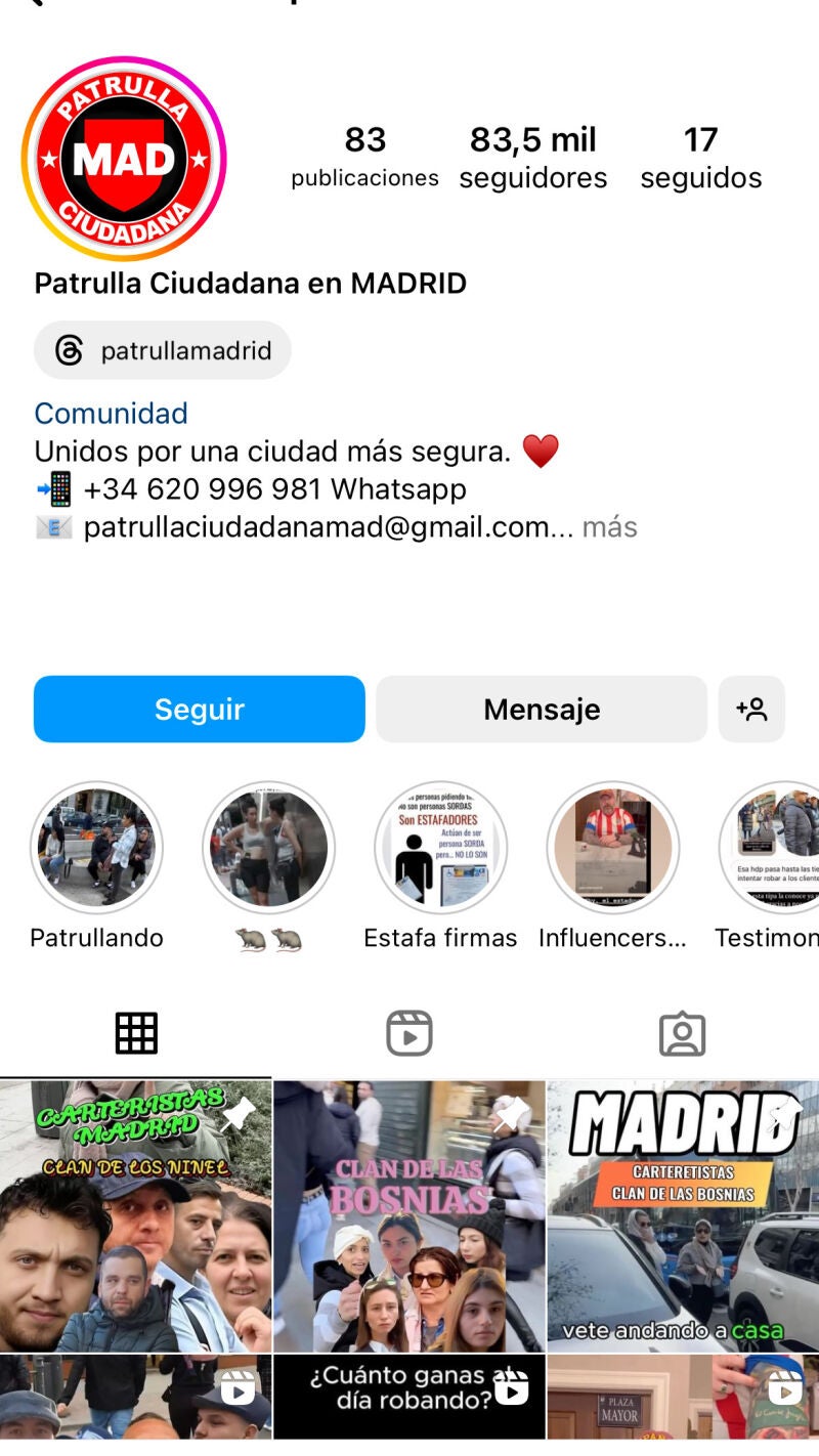 Instagram oficial de Patrulla Madrid