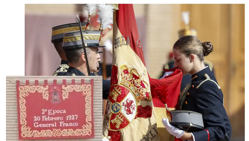 El pendón repostero que alude a Franco se pudo ver en la ceremonia de jura de bandera de la princesa de Asturias, Leonor de Borbón, celebrada en la Academia Militar de Zaragoza.