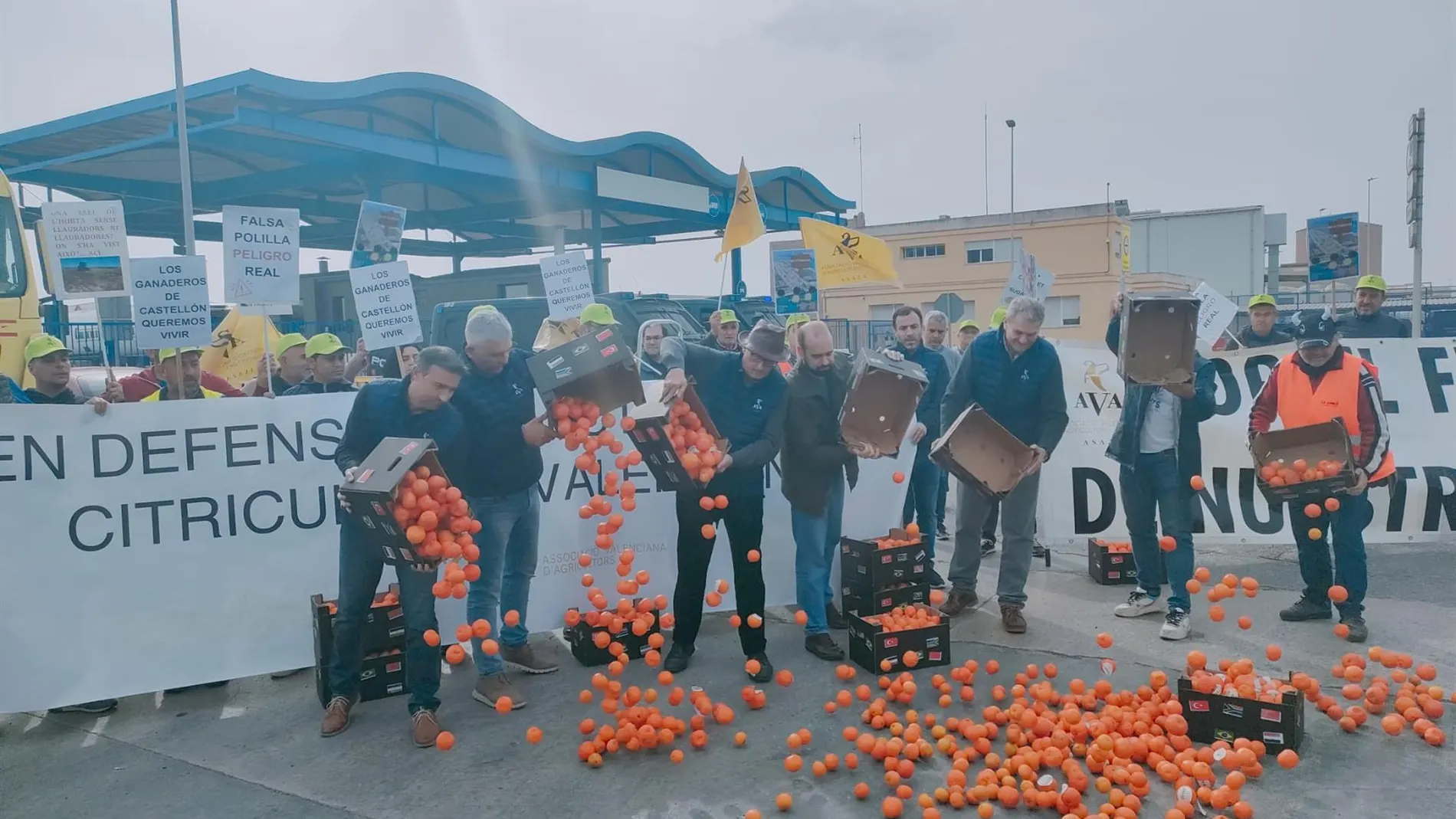 Economía.- Agricultores protestan en los accesos al Puerto de Castellón contra la competencia desleal de países terceros