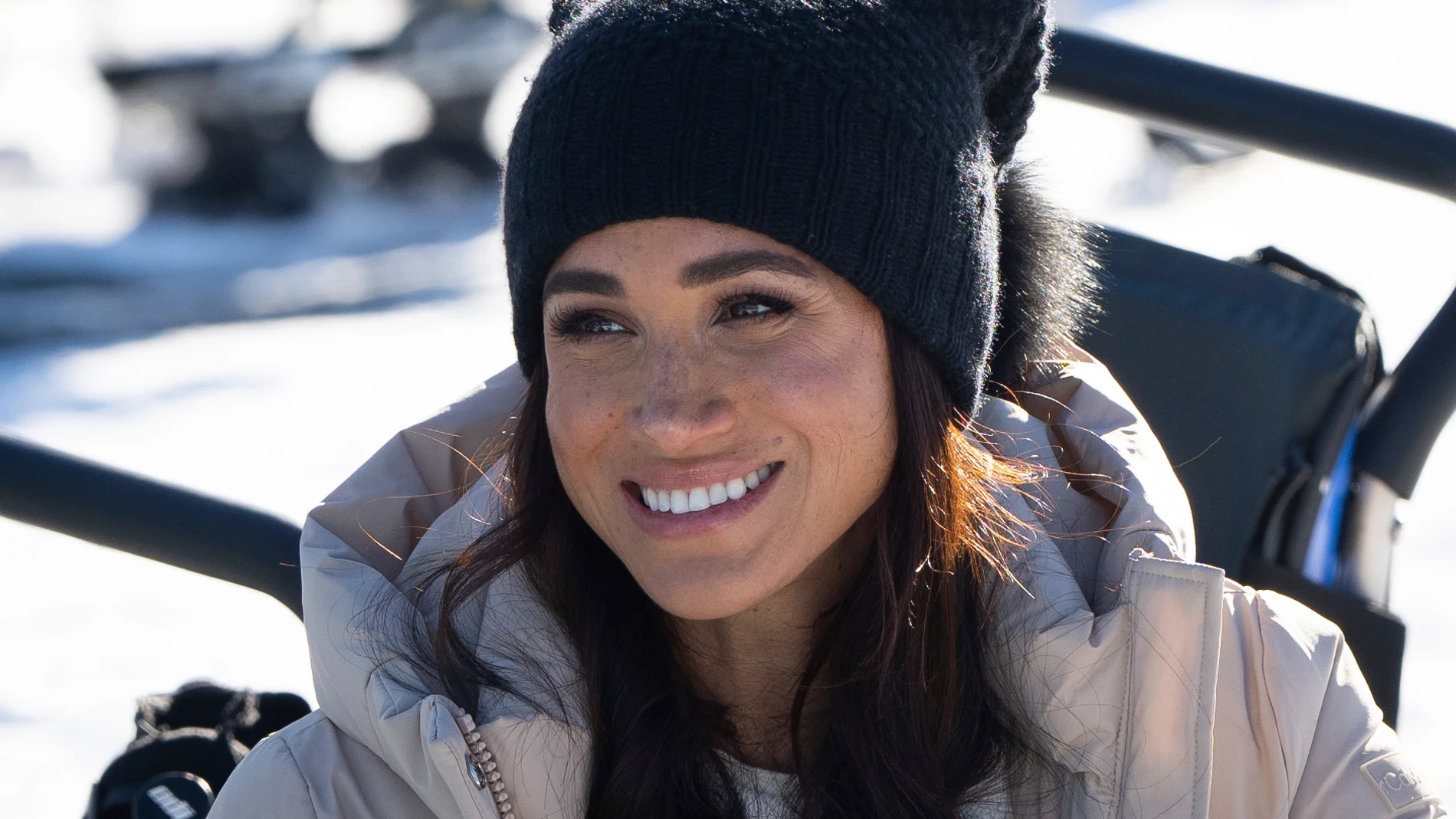 Meghan Markle, The Duchess of Sussex, meets with athletes during the Invictus Games training camp in Whistler, British Columbia, on Wednesday, Feb. 14, 2024. (Ethan Cairns/The Canadian Press via AP)