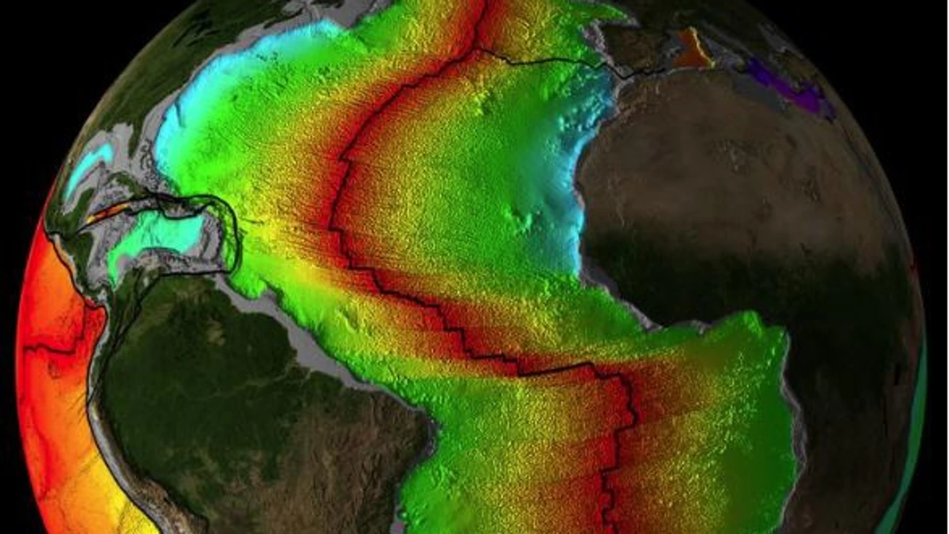 Imagen de la edad de la corteza del Océano Atlántico con placas MR. ELLIOT LIM, CIRES & NOAA/NCE 16/02/2024