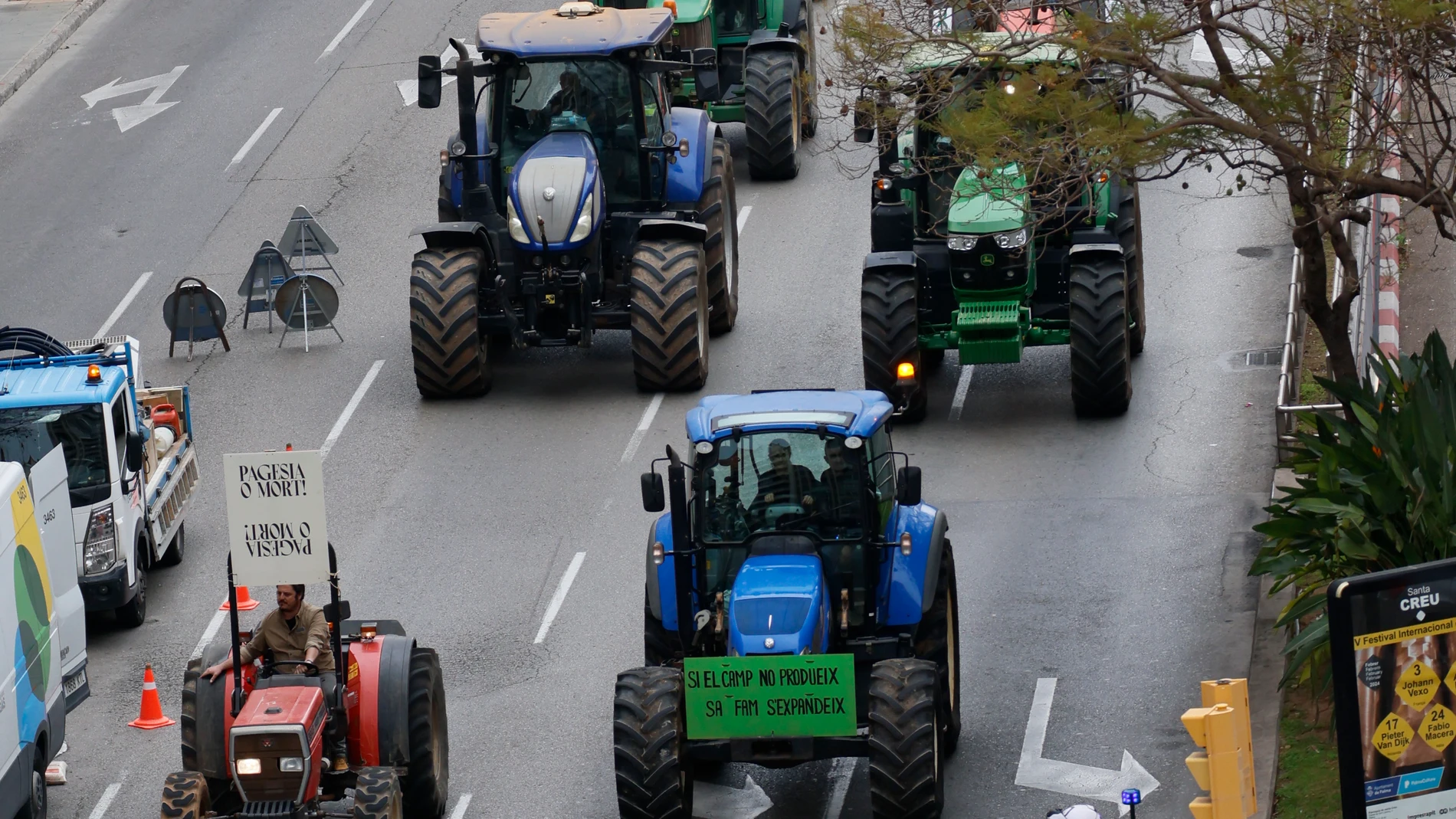 PALMA DE MALLORCA, 19/02/2024.- Unos 170 tractores de toda Mallorca participan en una tractorada que recorre este lunes las calles de Palma, para defender el campo balear ante la crisis que atraviesa el sector. EFE/CATI CLADERA