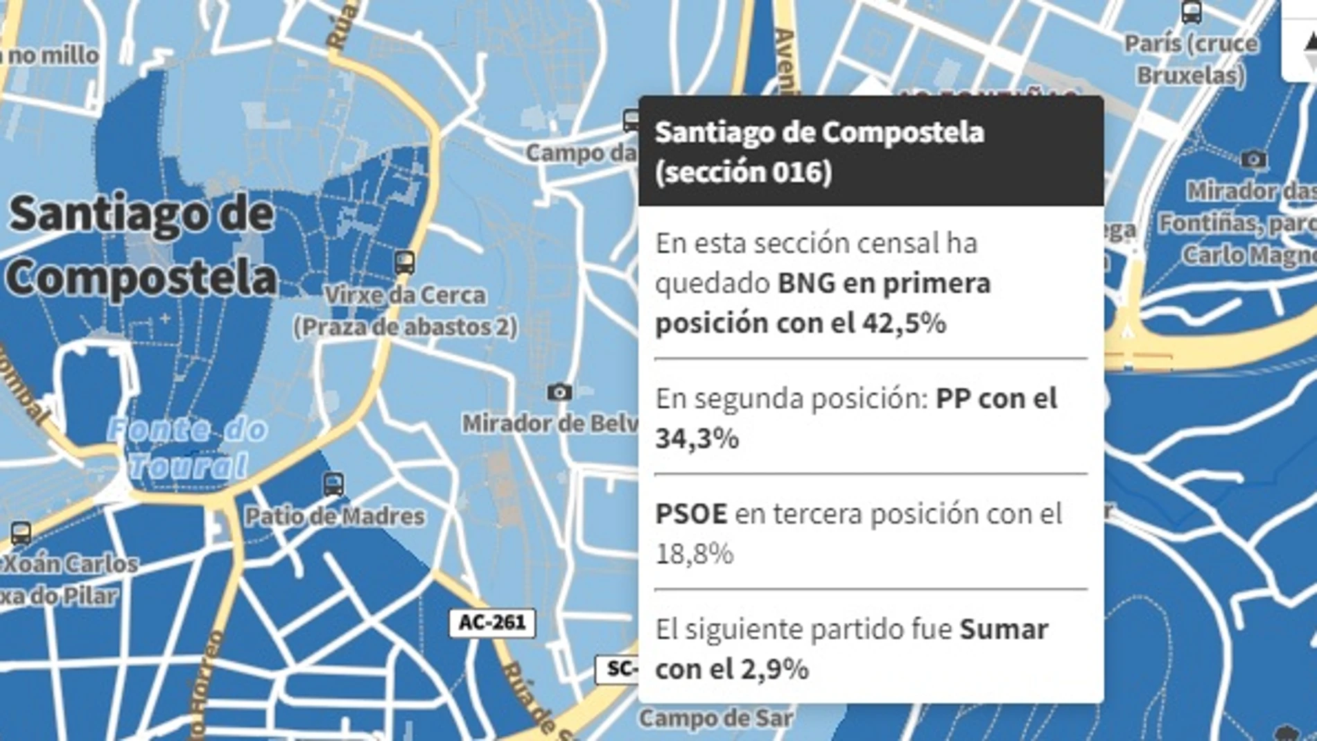 En el mapa interactivo se pueden consultar los votos calle a calle