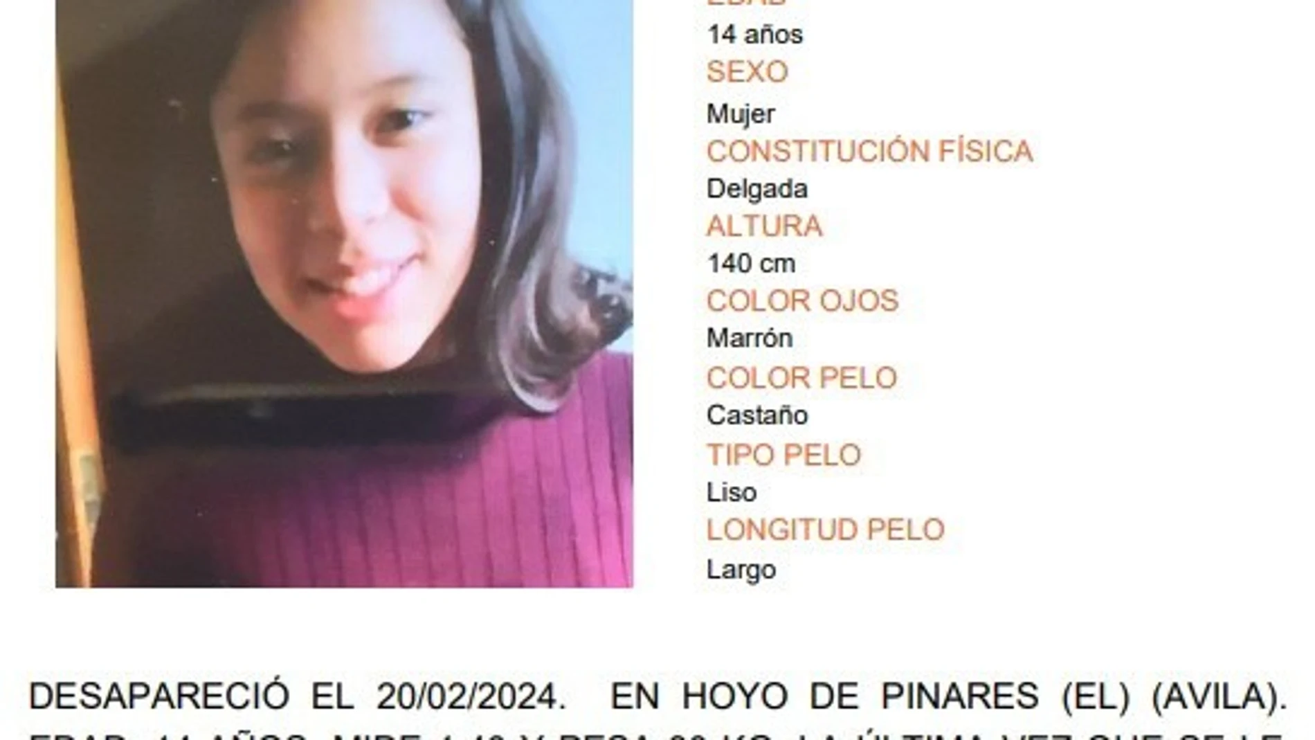Buscan a una menor de 14 años desaparecida desde el martes en Hoyo de Pinares (Ávila) SUBDELEGACIÓN DEL GOBIERNO 21/02/2024