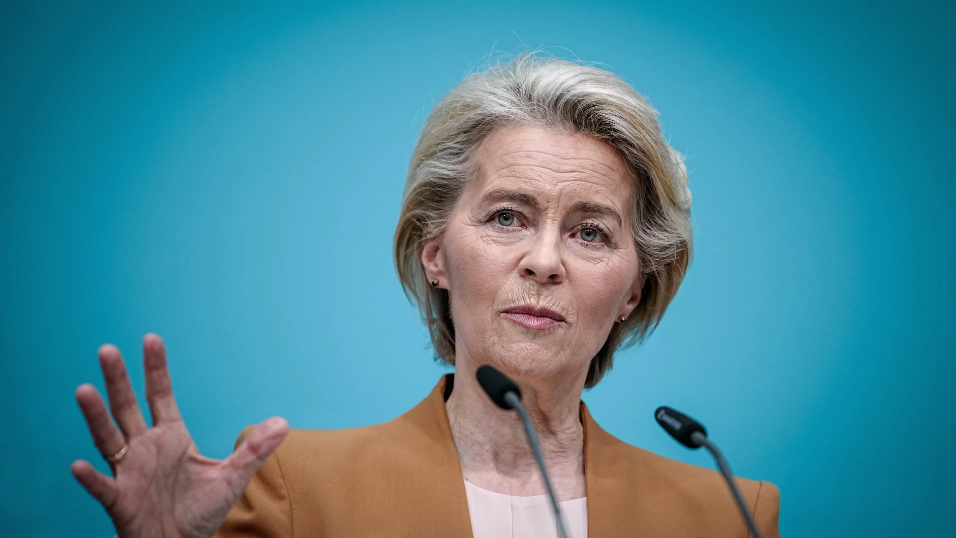 19 February 2024, Berlin: Ursula von der Leyen, President of the European Commission, gives a press conference after the CDU Federal Executive Committee meeting. Von der Leyen is running for a second term as President of the European Commission. Photo: Kay Nietfeld/dpa 19/02/2024 ONLY FOR USE IN SPAIN
