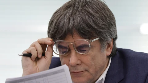 El líder de Junts, Carles Puigdemont, en el hemiciclo del Parlamento Europeo en Estrasburgo (Francia).