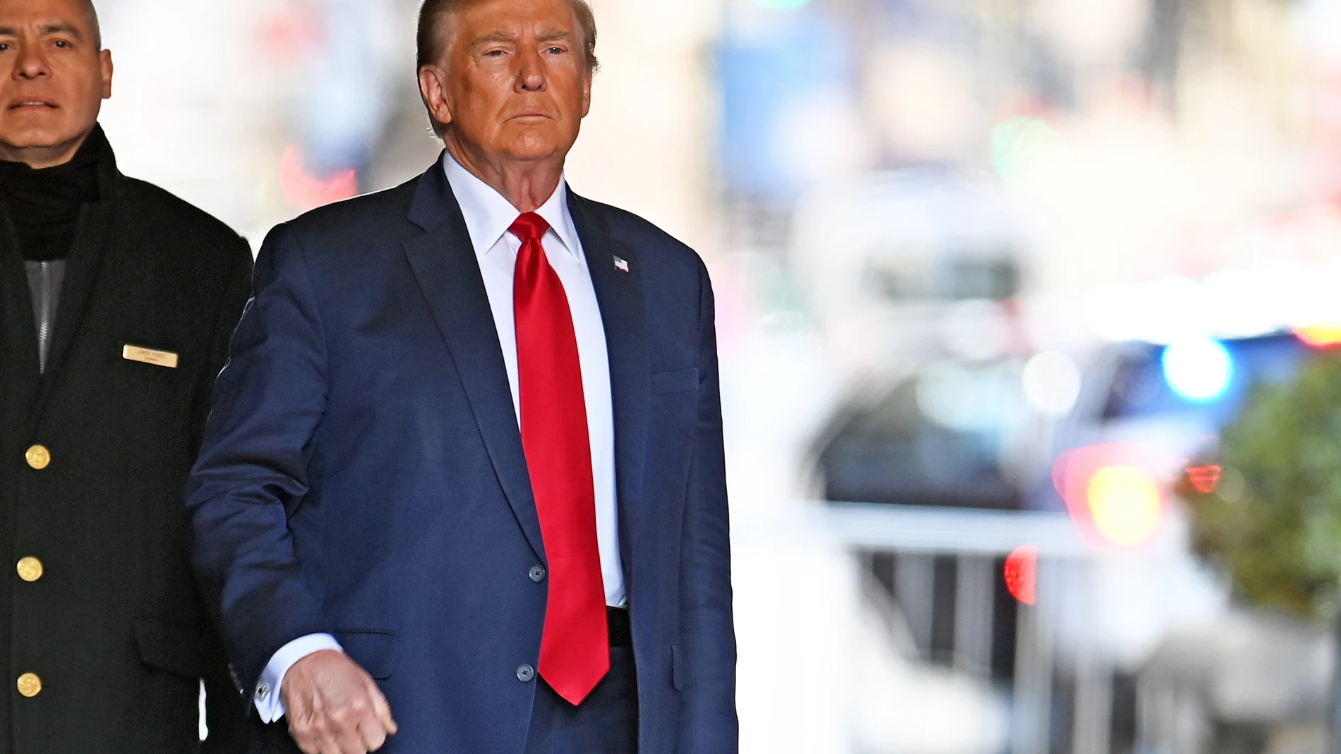February 15, 2024, New York, New York, USA: Former President Donald Trump leaving Trump Tower on Fifth Avenue for the ongoing hush money criminal case in lower Manhattan. (PHOTO: Andrea RENAULT/Zuma Press) 15/02/2024