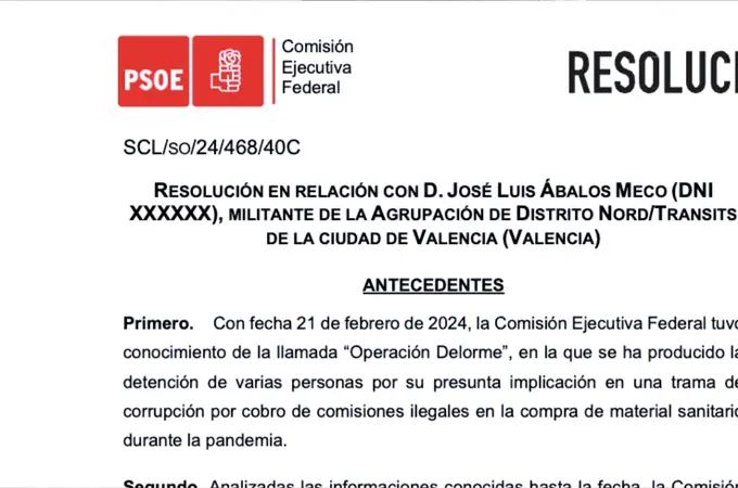 Así es la resolución con la que el PSOE quiere expulsar a Ábalos tras más de 40 años como militante
