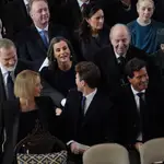 (front row left to right) Princess Olympia of Greece, Prince Achilleas of Greece, Carlos Morales and Princess Tatiana of Greece joined by (second row left to right) King Felipe of Spain, Queen Letizia of Spain, King Juan Carlos of Spain and Princess Benedikte of Denmark attend a thanksgiving service for the life of King Constantine of the Hellenes at St George's Chapel, in Windsor Castle, Berkshire.