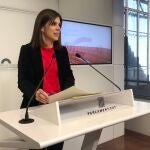 La portavoz de ERC en el Parlament, Marta Vilalta, en una rueda de prensa