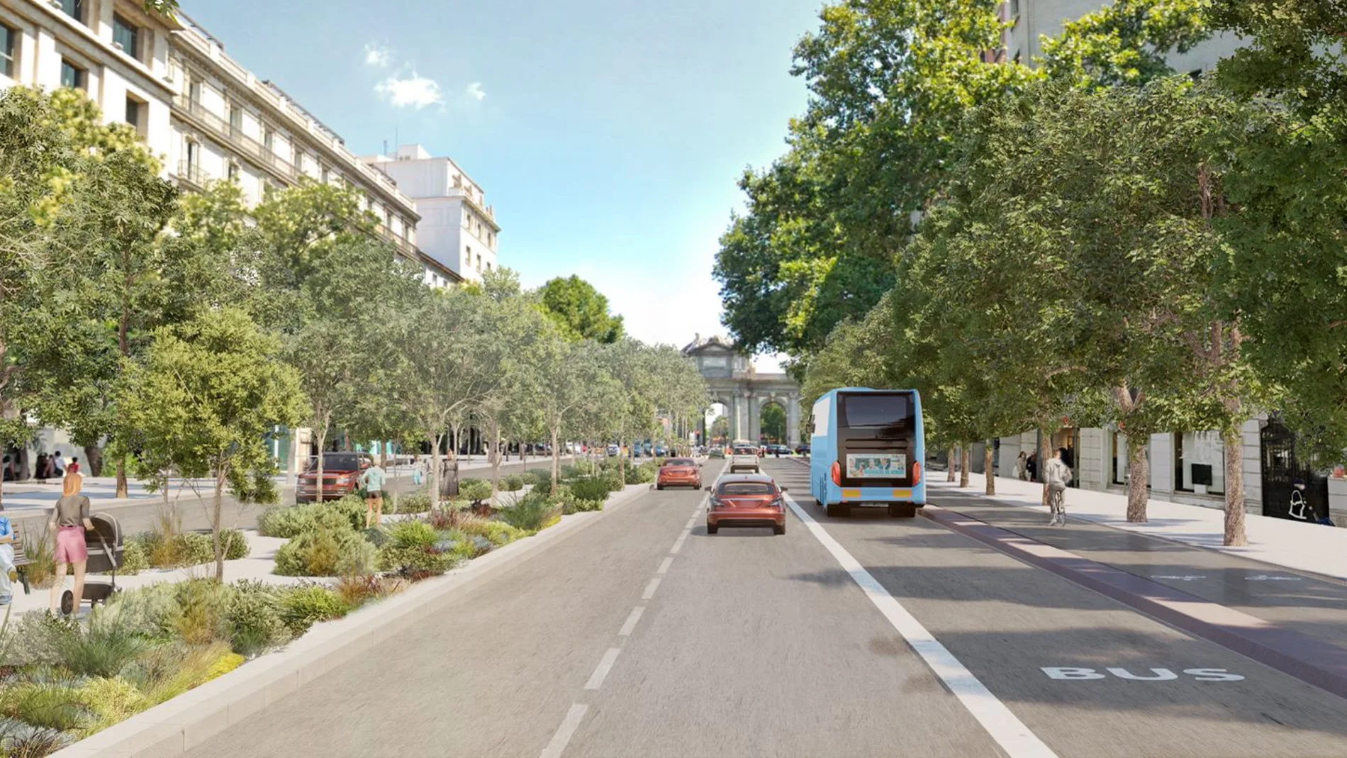 Recreación del nuevo tramo de la calle Alcalá, en el que los coches perderán dos carriles