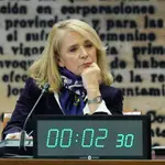 La presidenta interina del Consejo de Administración de la Corporación RTVE, Elena Sánchez Caballero, comparece en la Comisión Mixta del Senado