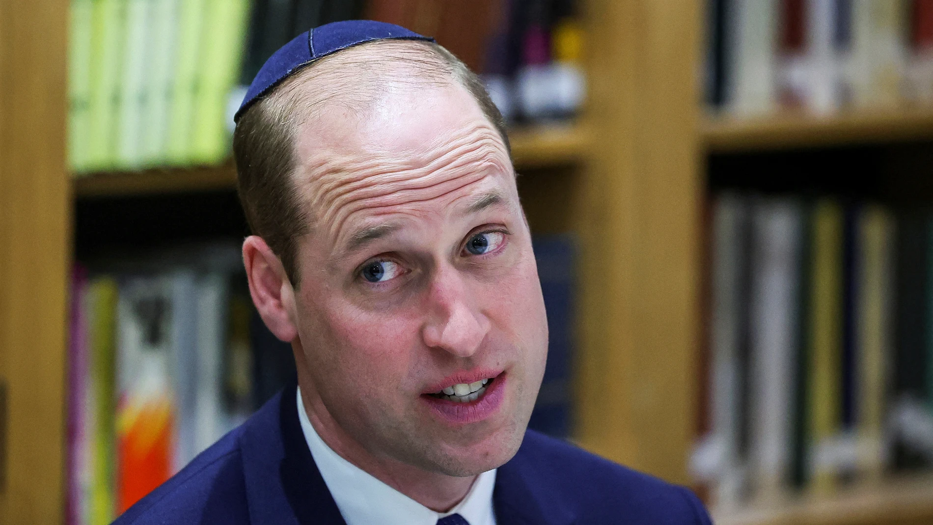 Britain's Prince William looks on as he visits the Western Marble Arch Synagogue, in London, Britain, Feb. 29, 2024. (Toby Melville/Pool photo via AP)