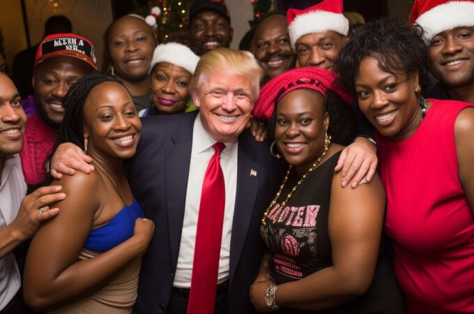 Imagen generada por IA de Donald Trump en una fiesta con afroamericanos
