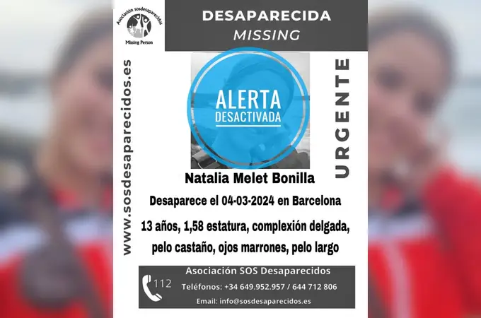 Natalia Melet Bonilla, la menor desaparecida en Barcelona, es encontrada sana y salva después de tres días de búsqueda intensiva
