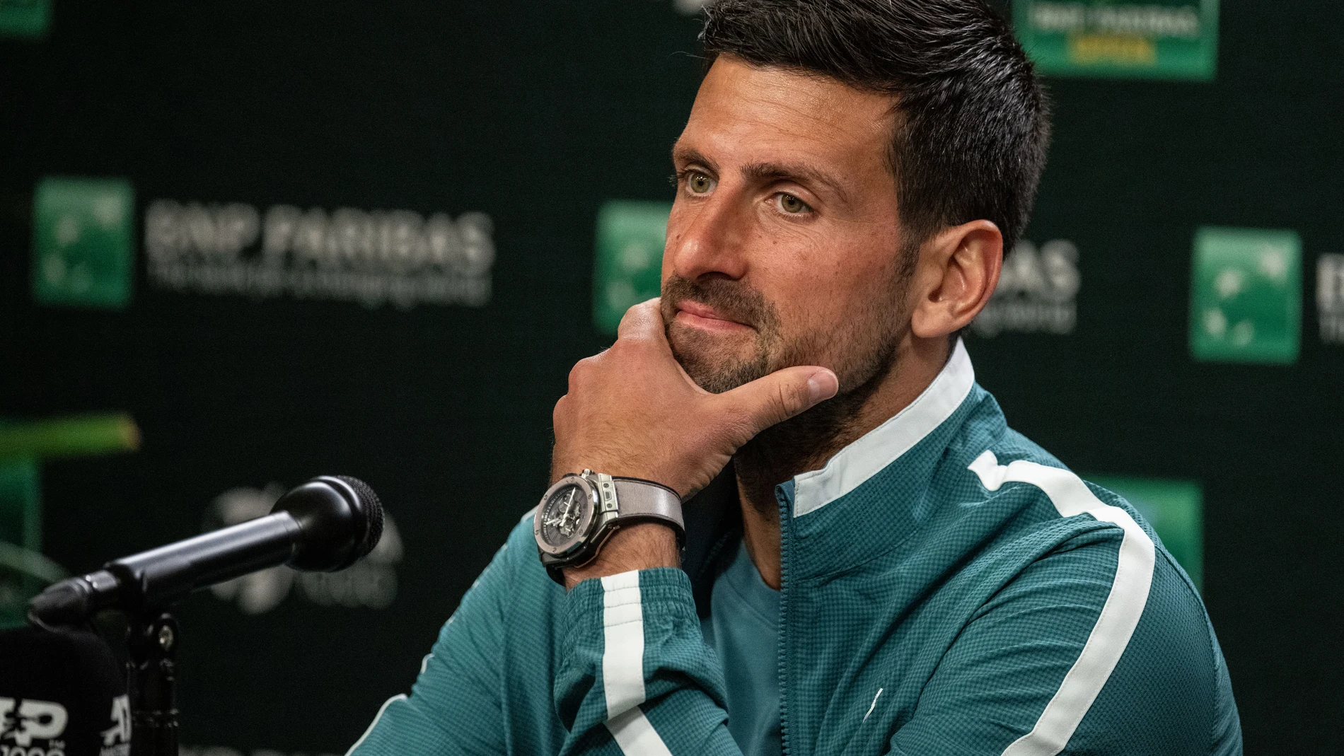 07 March 2024, US, Indian Wells: Serbian tennis player Novak Djokovic speaks during a press conference at the Indian Wells Open. Photo: Maximilian Haupt/dpa 07/03/2024 ONLY FOR USE IN SPAIN