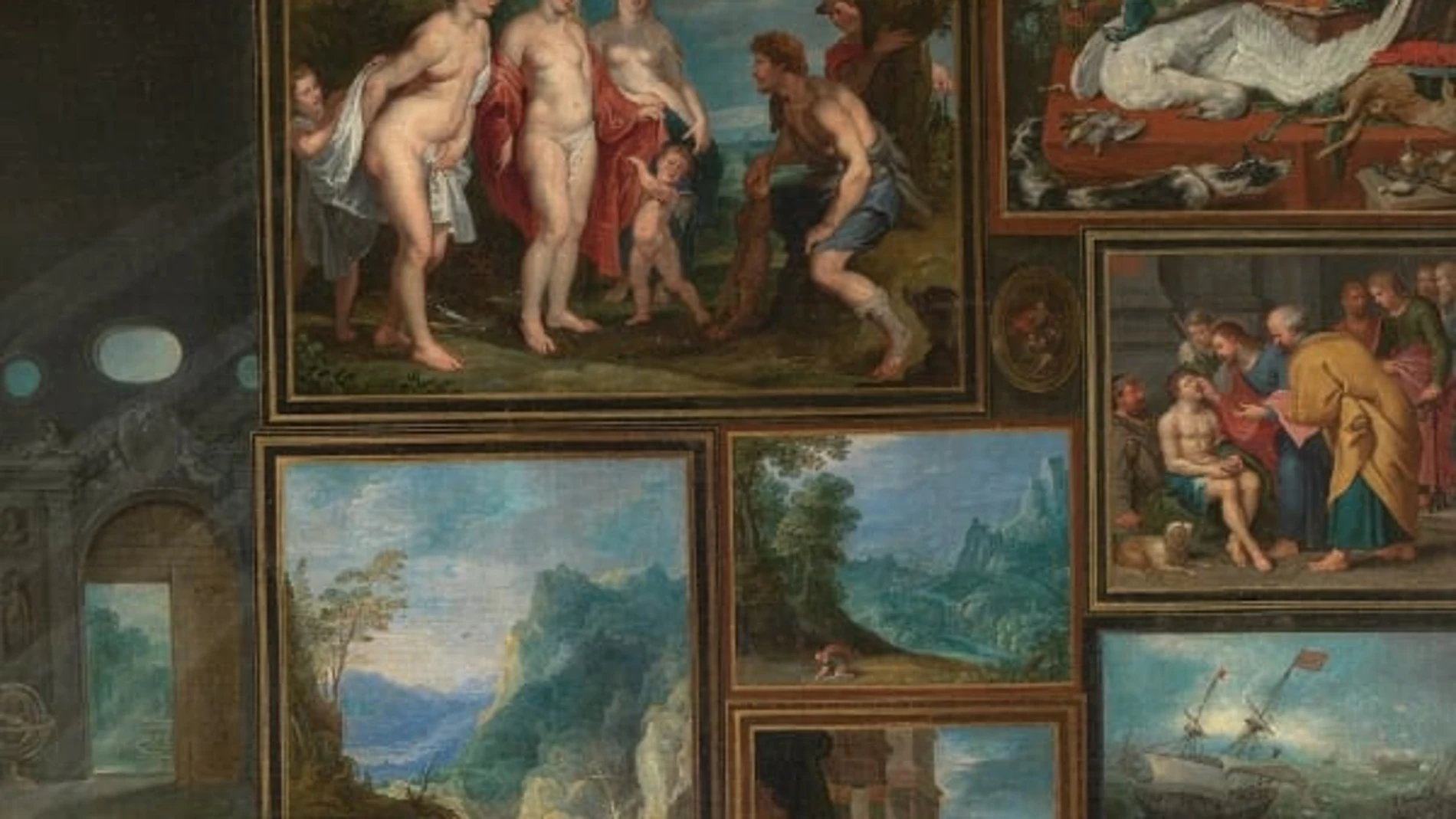 Detalle de La Vista y el Olfato. Hendrick van Balen, Jan Brueghel el Joven, Frans Francken II, Sebastian Vrancx y otros