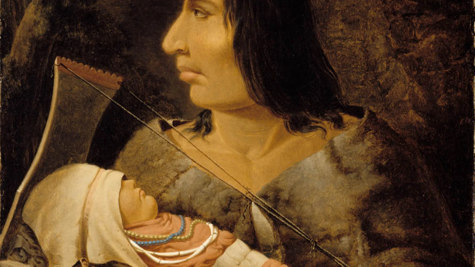 Pintura donde se retrata la modificación craneal de un recién nacido