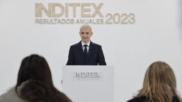 El consejero delegado de Inditex, Óscar García Maceiras, durante la presentación de los resultados del ejercicio 2023 de Inditex, a 13 de marzo de 2024, en Pontevedra, Galicia.