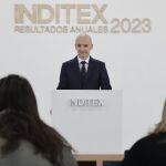 El consejero delegado de Inditex, Óscar García Maceiras, durante la presentación de los resultados del ejercicio 2023 de Inditex, a 13 de marzo de 2024, en Pontevedra, Galicia.