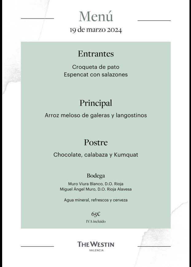 Menú para el Día del Padre para The Westin