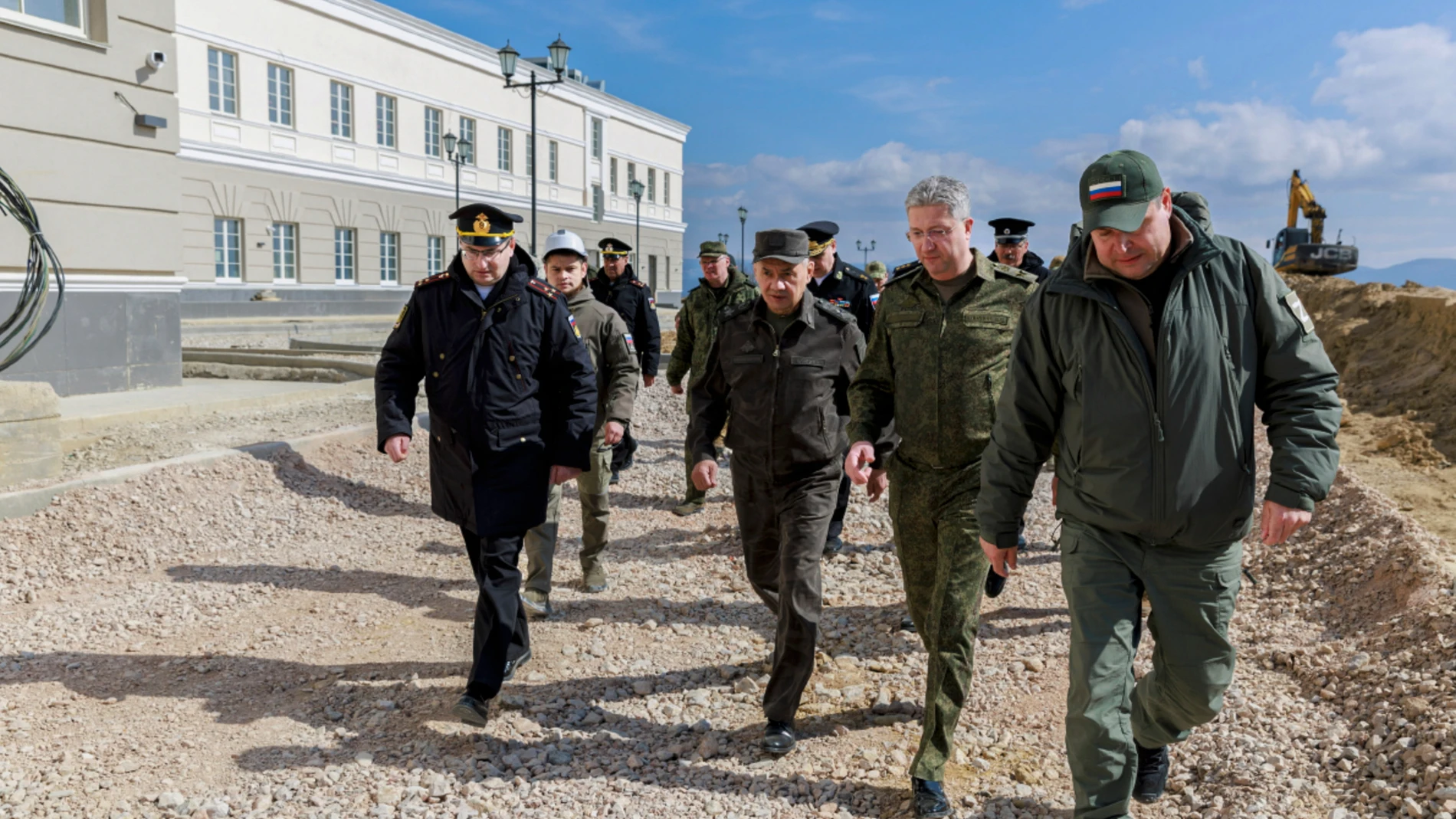 Sevastopol (Ukraine), 17/03/2024.- A handout photo made available by the Russian Defence ministry press-service shows Russian Defense Minister Sergei Shoigu (C) inspects the progress of construction of a new military hospital during his visit to the Black Sea Fleet's headquarters in Sevastopol, Crimea, 17 March 2024. During the meeting, Sergei Shoigu set the task of conducting constant training with personnel both during the day and at night to repel enemy attacks, as well as to increase the ...