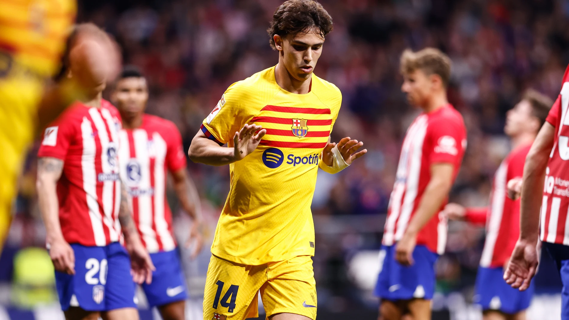 Joao Felix of FC Barcelona celebrates a goal during the Spanish League, LaLiga EA Sports, football match played between Atletico de Madrid and FC Barcelona at Civitas Metropolitano stadium on March 17, 2024, in Madrid, Spain. AFP7 17/03/2024 ONLY FOR USE IN SPAIN