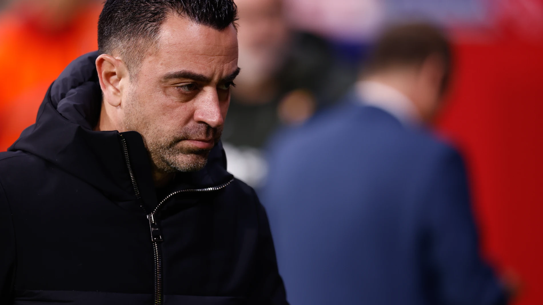 Xavi Hernandez, head coach of FC Barcelona, looks on during the Spanish League, LaLiga EA Sports, football match played between Atletico de Madrid and FC Barcelona at Civitas Metropolitano stadium on March 17, 2024, in Madrid, Spain. AFP7 17/03/2024 ONLY FOR USE IN SPAIN