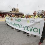 Protesta de agricultores en el Puerto de Sevilla