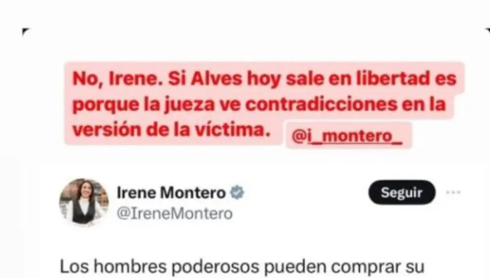 La respuesta del hermano de Alves a Irene Montero