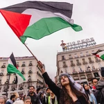Manifestación en defensa de Palestina en la Plaza Mayor de Madrid