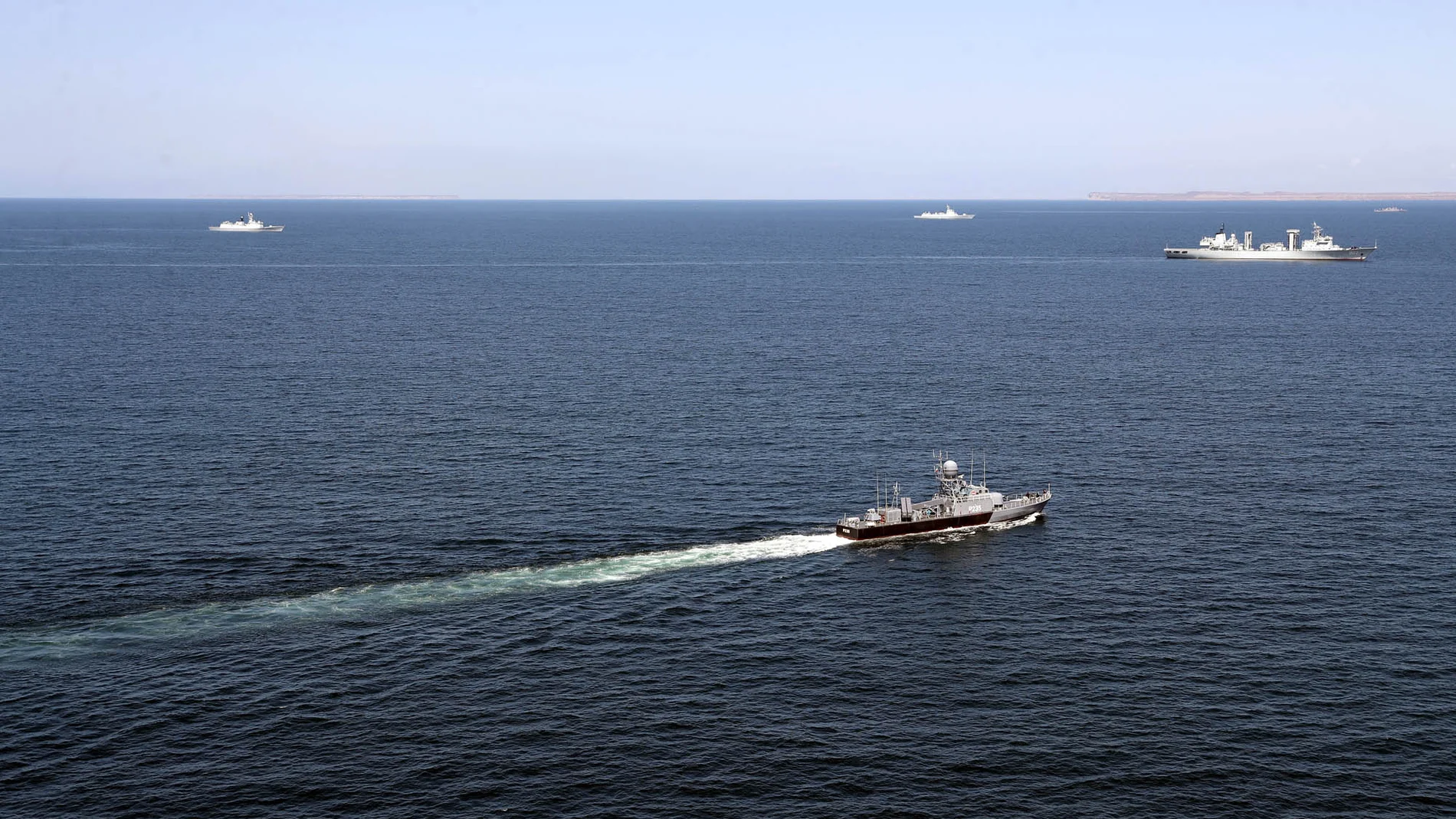 March 12, 2024, Undefined, Iran: Iranian, Russian, and Chinese warships arrive in Iran's territorial waters to take part in a joint military drill in southern Iran. Russia, China, and Iran will hold a joint military drill called 'Maritime Security 2024' between 12 and 16 March. Iran has stepped up its military cooperation with Beijing and Moscow in response to regional tensions with the United States, including by supplying military drones to Russia before the European nation invaded Ukraine ...