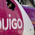 Un maquinista de la compañía de tren de alta velocidad OUIGO , observa desde la cabina un tren de la compañía de bajo coste Avlo de Renfe , en la estación de Valladolid.